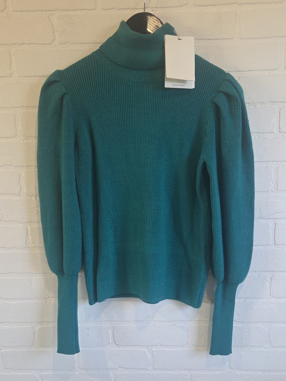 Y.A.S. Teal Turtleneck Puff-Sleeve Sweater
